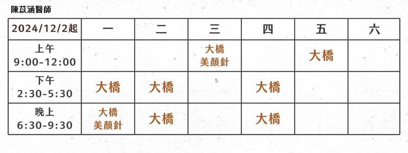 陳苡涵醫師門診表
